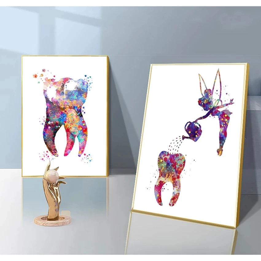 

Graffiti Teeth Wall Art Pictures Clinic Decor Dental Art Tooth Fairy Canvas Painting Abstract Poster for Bedroom Home Decoration