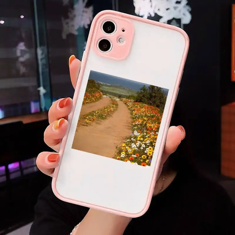 

Cottagecore Style Phone Cases Matte transparent For Pink iPhone 12 Mini 11 Pro XR XS Max 7 8 Plus X Back Cover