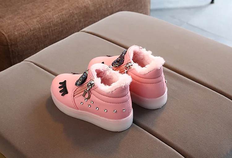 Fur cartoon Fashion Snow winter children boots Cute hot sales kids casual sneakers Lovely butterfly girls shoes
