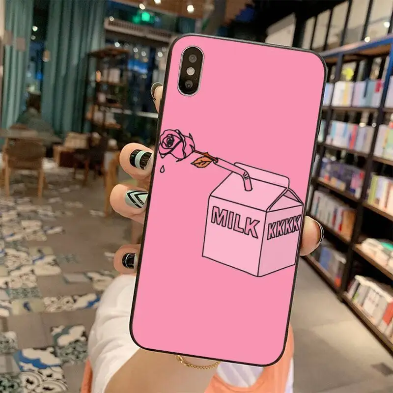 Pink Strawberry Milk Cover Black Soft Shell Phone Case for iPhone 11 pro XS MAX 8 7 6 6S Plus X 5S SE 2020 XR case | Мобильные