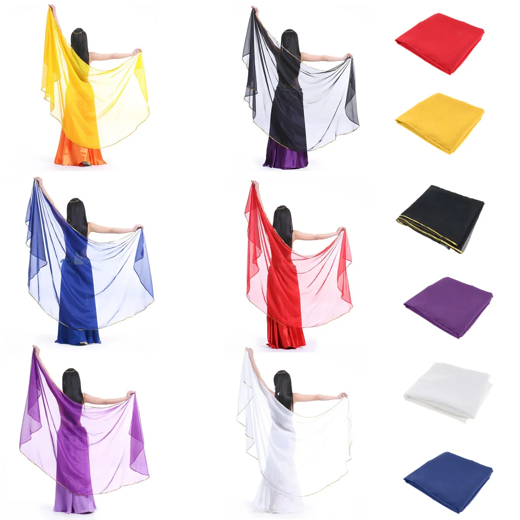 Шифоновая шаль для танца живота с блестками обшитая платок бедер 250x120 см|Танец