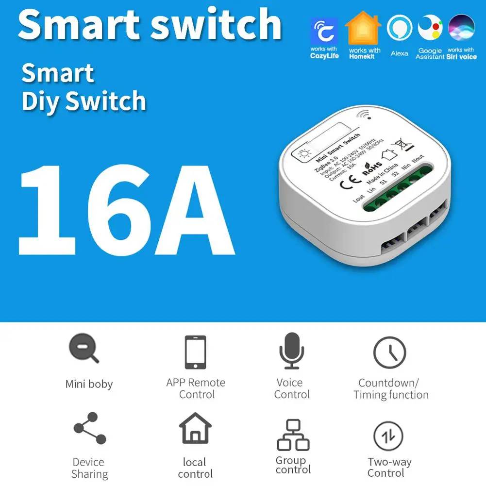 Homekit WiFi 16A Smart Light Switch RF433 2-way Cozylife App Home Automation Works With Siri Alexa Google | Электроника
