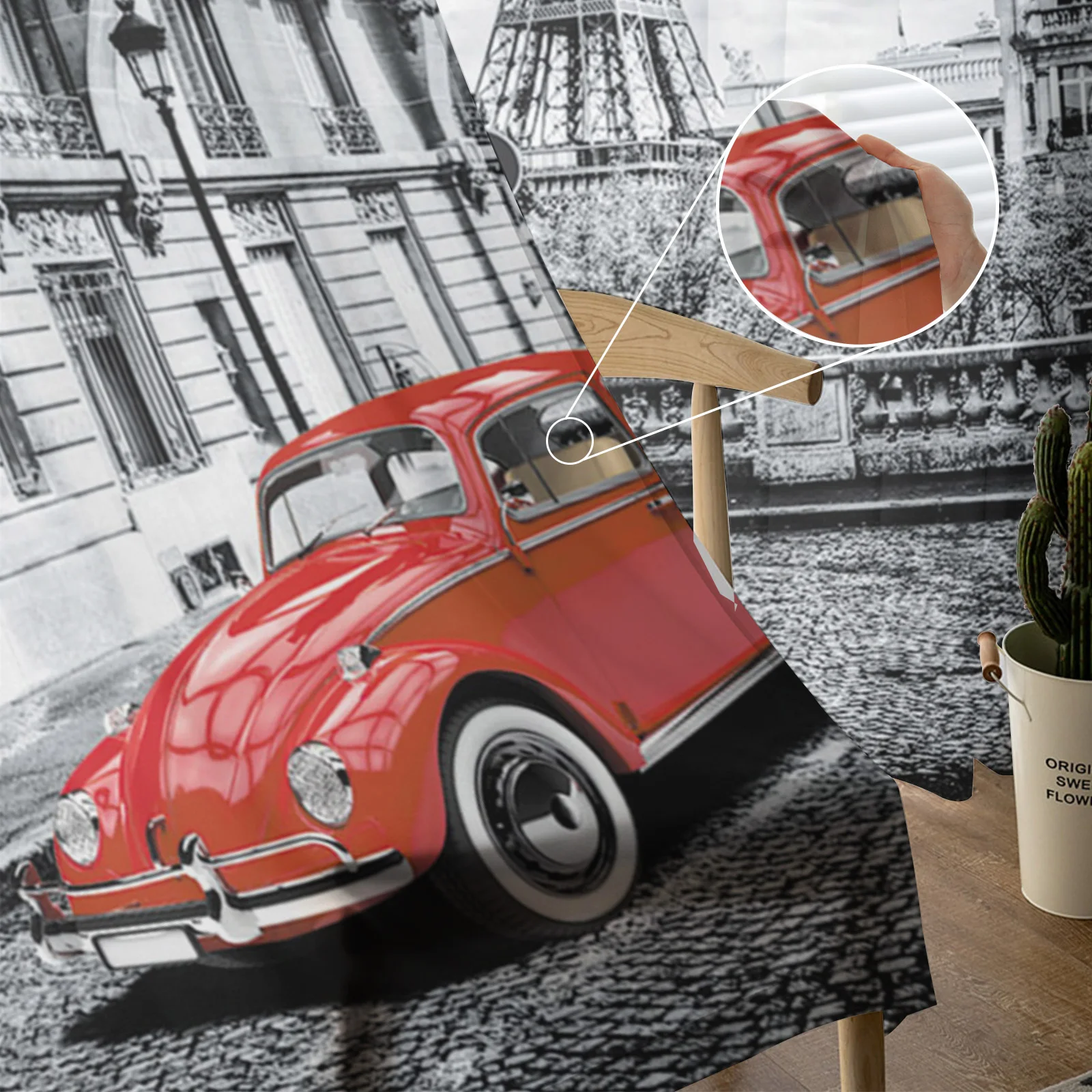 Красные винтажные автомобильные прозрачные шторы с изображением Парижской