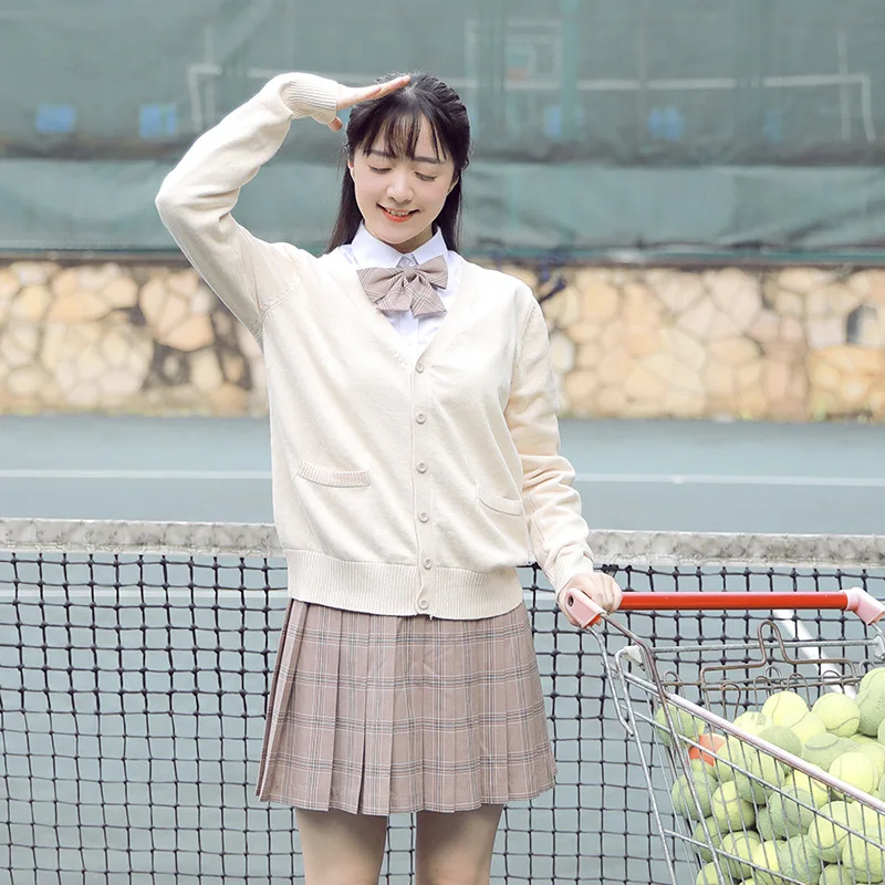 

2021 Autumn JK School Uniform Suit Female Plaid Skirt White Shirt Pleated Skirt Japanese College Wind Sweater Cardigan Jk Suit