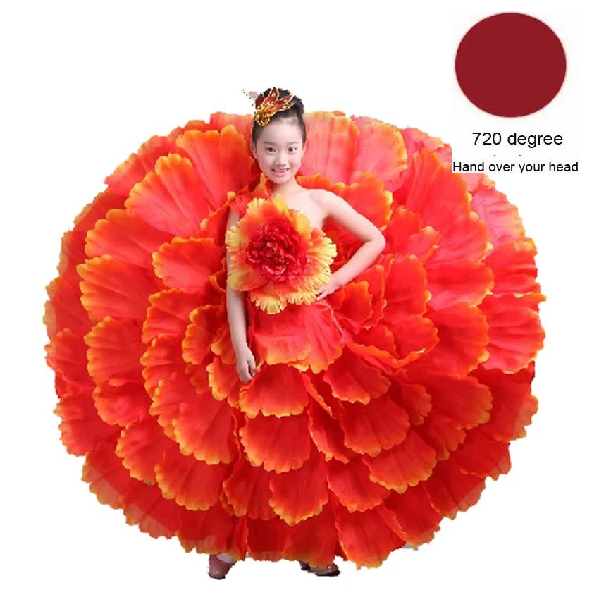 Color3 720 degree 6 видов цветов, испанское платье для девочек, для танцев фламенко, цыганские юбки Одежда для сцены платья для хора, лепестки, детские костюмы, 100 до 160 см - Цвет: Color3 720 degree