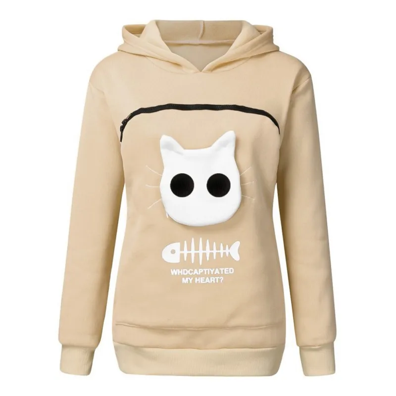 Kangaroo Kitten Puppy Hoodie Animal Pouch Breathable Printed Hooded Sweatshirt Women Tracksuit | Женская одежда