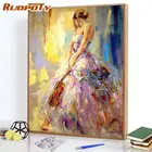 RUOPOTY акриловая самодельная картина по номерам Девушка Скрипка картина цветные краски DIY подарок настенный Декор картина