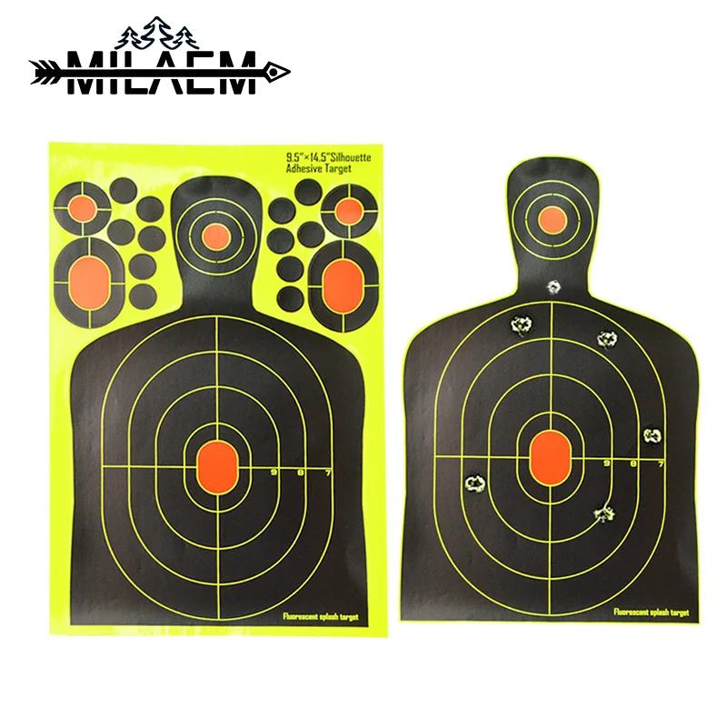 

12Pcs Achery Target Paper Training Accessaories Adhesive Silhouette Reactive Paper Target Fluorescent Rifle Pistol Shooting