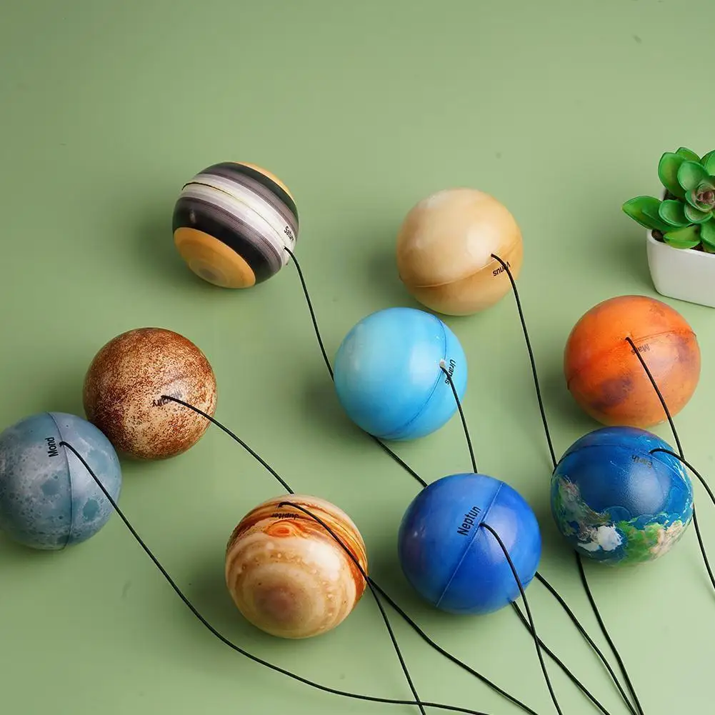 Bola elástica de juguete con diseño de ocho planetas, juguete de esponja blanda para apretar, con diseño de la luna y la tierra, de 6,3 cm, modelo E2S0