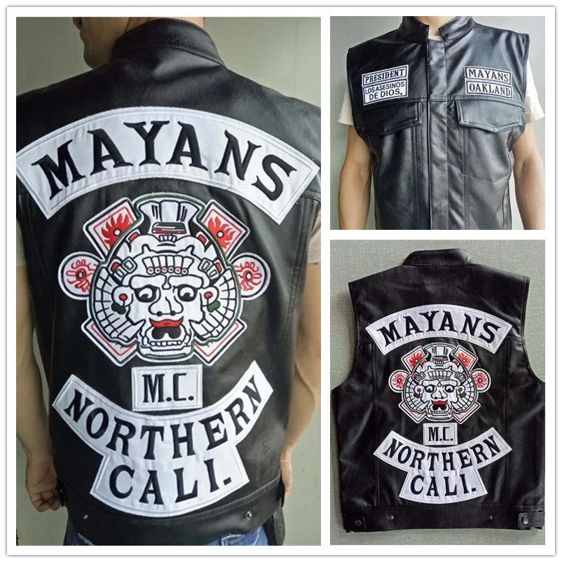 

Новинка, мотоциклетный клубный жилет TV Mayans.MC, кожаный жилет с нашивкой в стиле скалы, мотоциклетная куртка без рукавов