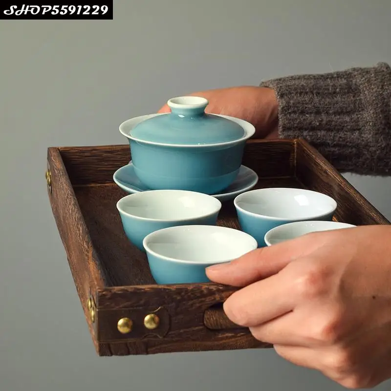 

Simple Retro Wooden Storage Tray Modern Minimalist Home Teacup Fruit Jewelry Tray Solid Wood Afternoon Tea Tea Set Dessert Rack
