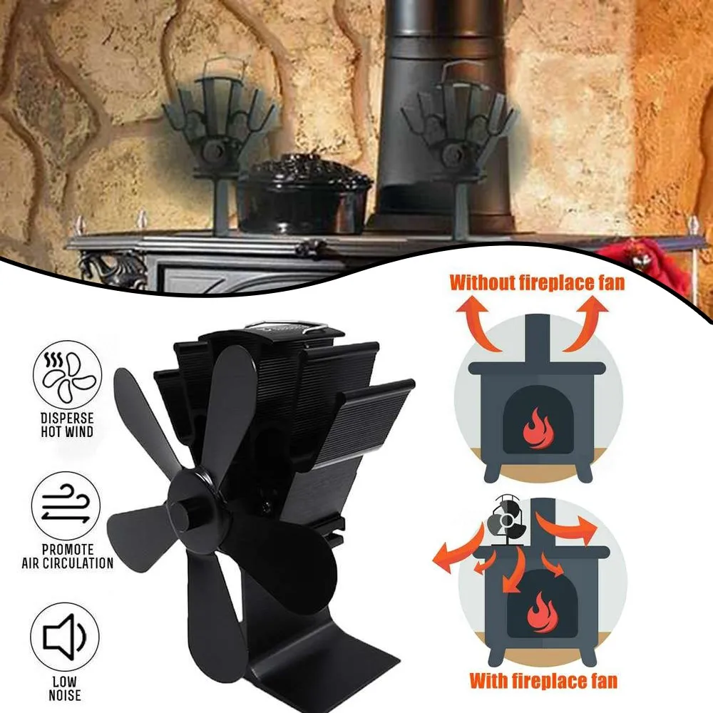 

5-Blade Thermal Power Fireplace Fan Wood Burning Ecological Stove Fan Wood/Log Burner Heat Distribution Part Accessory