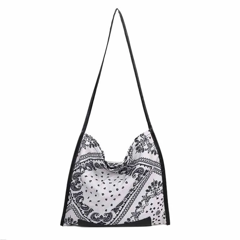 

Student Art Print Cloth Bag for Women's Simple Pattern Shopping Bag Retro Shoulder Holiday Folk-Custom Style Canvas Bag