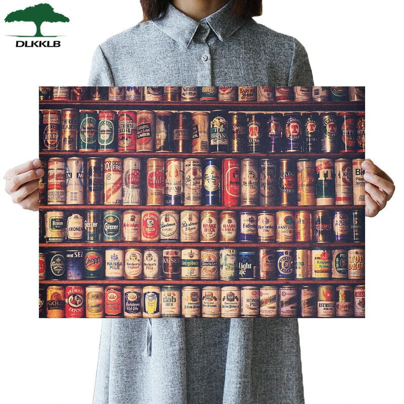 DLKKLB Retro Canned Beer Collection Classic Bar Adornment Kitchen Vintage Poster Wall Sticker 51.5x36cm Decorative Paintings | Дом и сад
