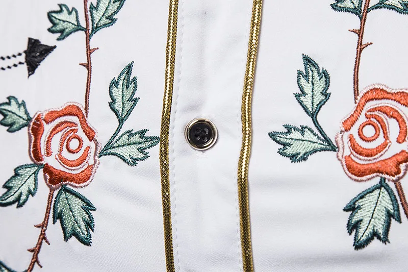 Мужская рубашка с длинным рукавом цветочной вышивкой | одежда