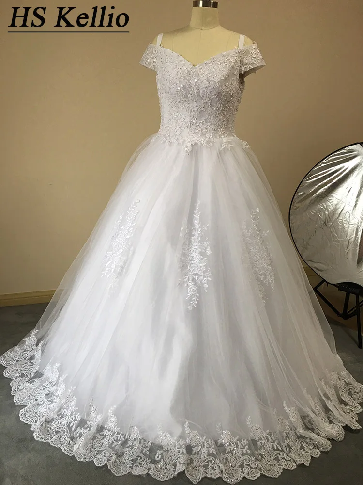 

Real Pictures Wedding Dress Ball Gown Off Shoulder Lace Appliques Bridal Dresses With Lace Edge