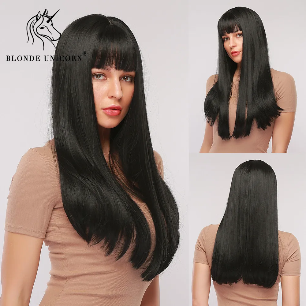 Парик женский синтетический длинный с челкой термостойкий единорогом светлый