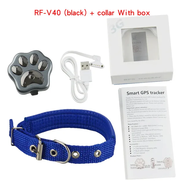 With box blackcollar RF-V40, 3g, gps трекер для питомцев, собак, кошек, устройство против потери, Мини, водонепроницаемый, для домашних животных, Wifi, локатор, расширенный, герметичный, водонепроницаемый, пылезащитный - Цвет: With box blackcollar