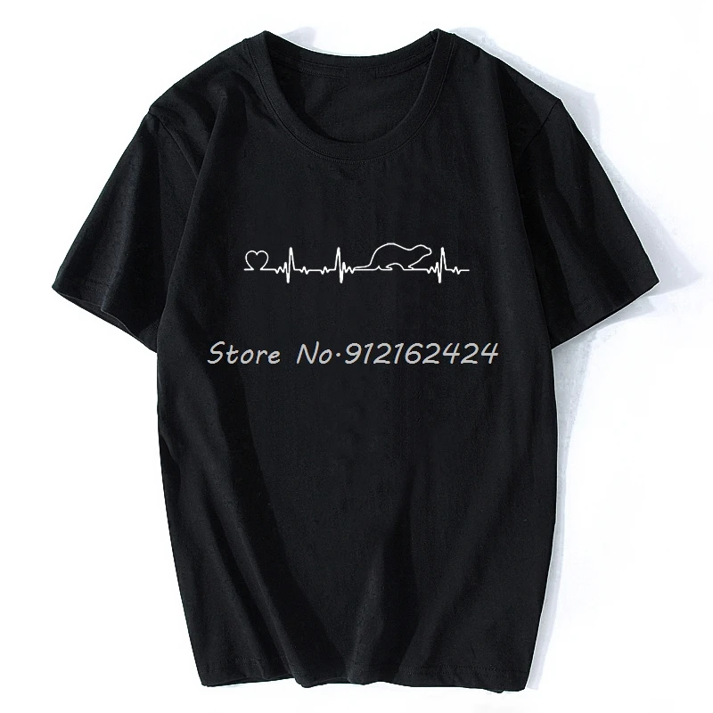 

Heartbeat Of Otter Joke Funny T Shirts Men Summer Cotton Harajuku Short Sleeve O Neck Streetwear Black T-shirt
