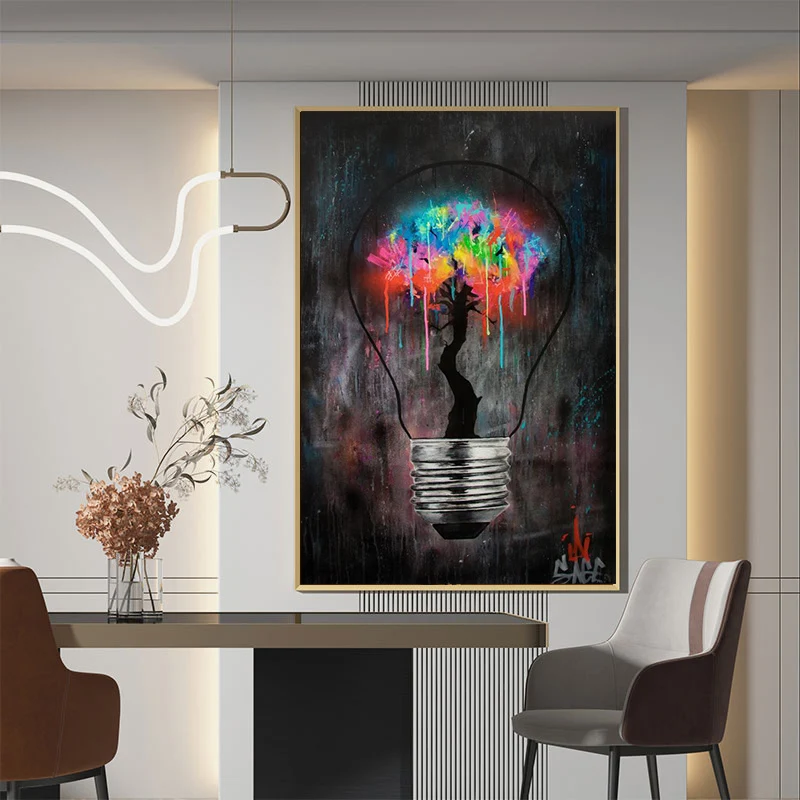 

Light Bulb Posters Canvas Prints Color Paintings Modern Wall Art Pictures For Living Room Simple Figure Home Indoor Decorations