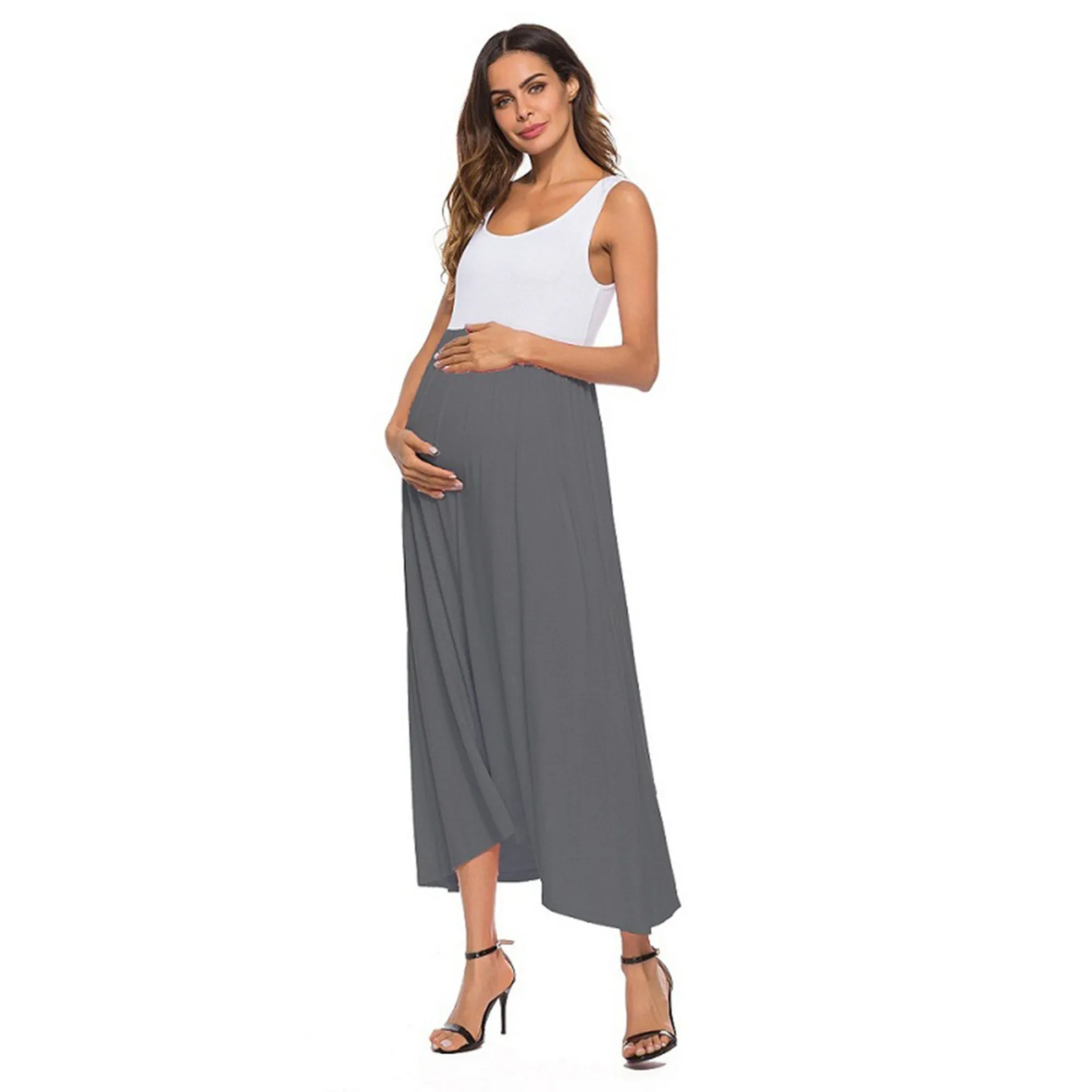 

Summer Pregnant Women Dress Sleeveless Strapless Strap Stitching Print Comfortable Sexy Long Skirt Koszula Nocna Do Karmienia F4