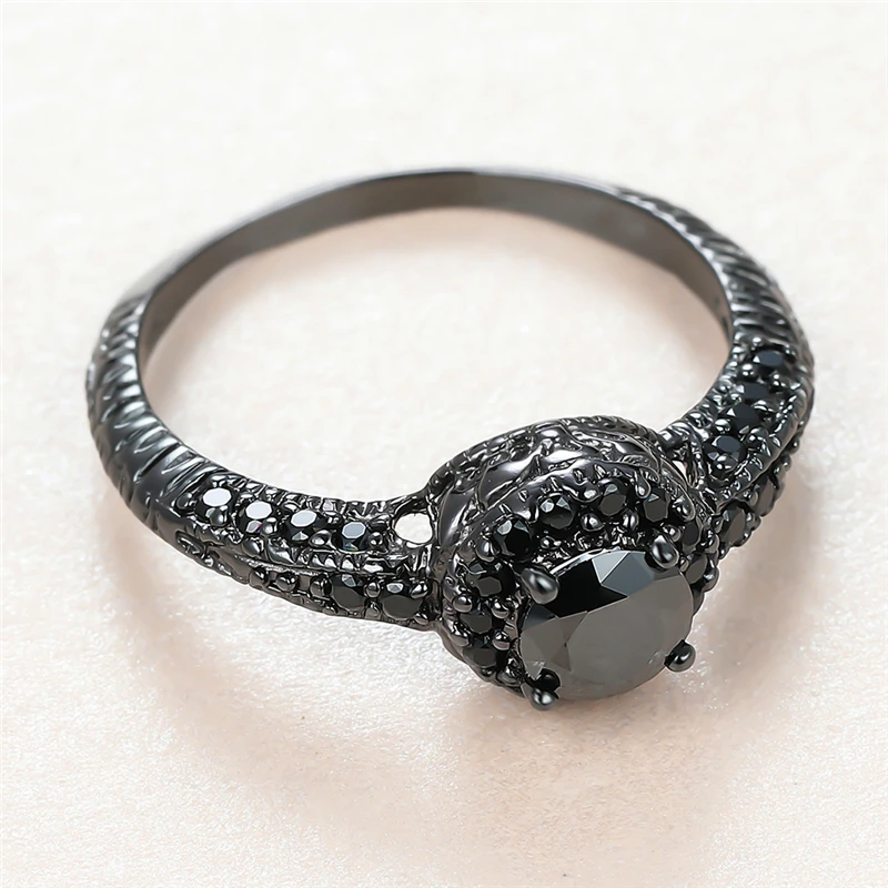 Мужское и Женское Обручальное кольцо из черного золота 14кт с черным кристаллом