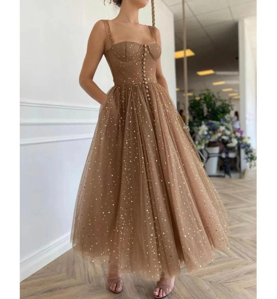 

Champagne Moroccan Prom Dresses A-line Sweetheart Ankle Length Tulle Turkey Dubai Saudi Arabia Robe De Soiree Prom Gown Evening
