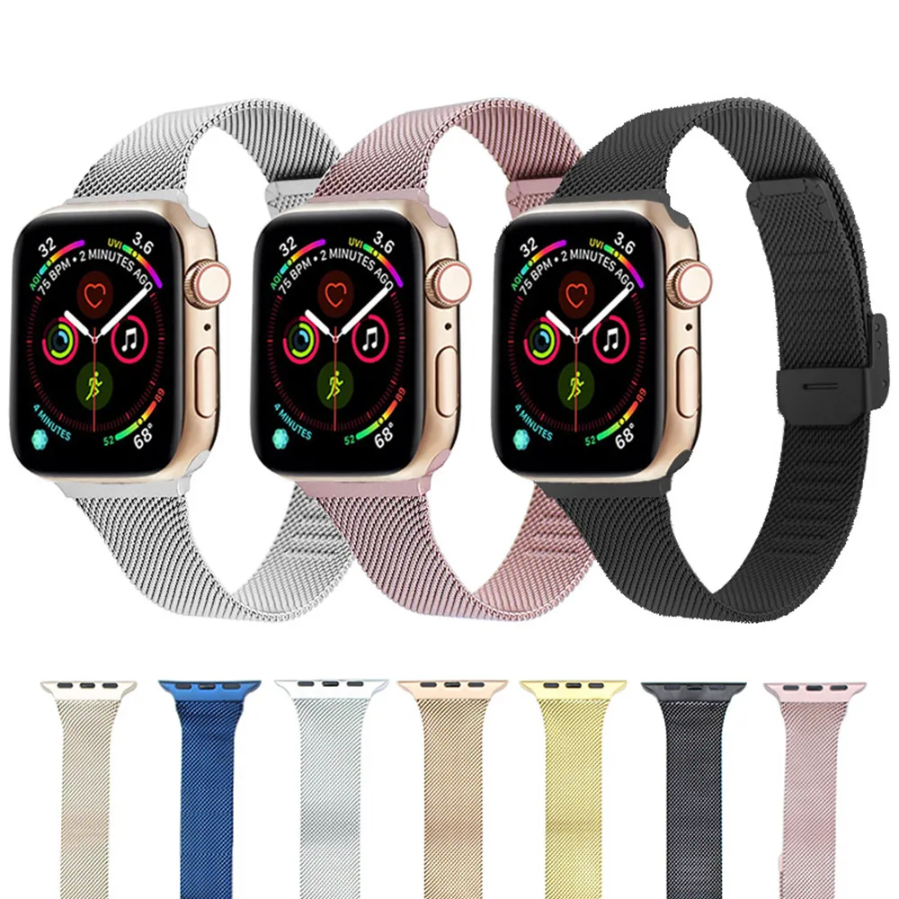 

Ремешок «Миланская петля» для Apple Watch 38 мм 42 мм 40 мм 44 мм, тонкий браслет из нержавеющей стали для iwatch 1 2 3 4 5