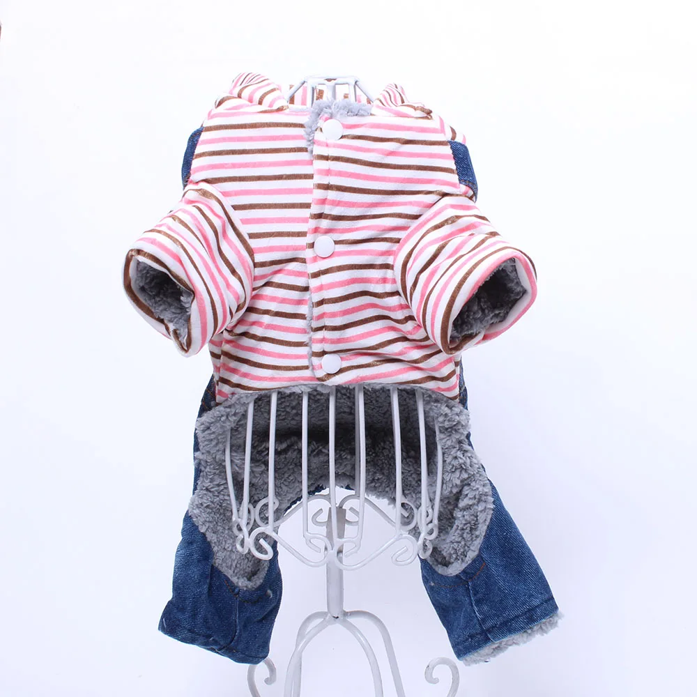 Джинсовый комбинезон для собак пальто зимняя полосатая Толстовка домашних