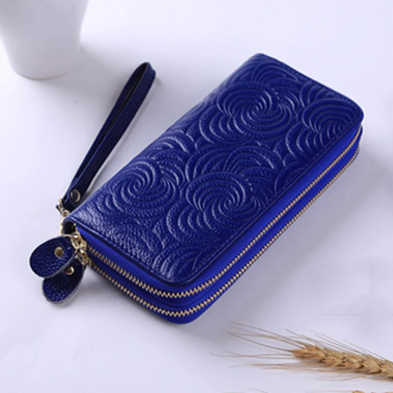 Кошелек из натуральной кожи женский длинный клатч на двойной молнии цветочный