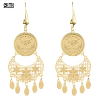 luxury 18k gold earrings coin dangle earrings for women muslim bride flower hollow personality tassel earrings morrocan jewelry