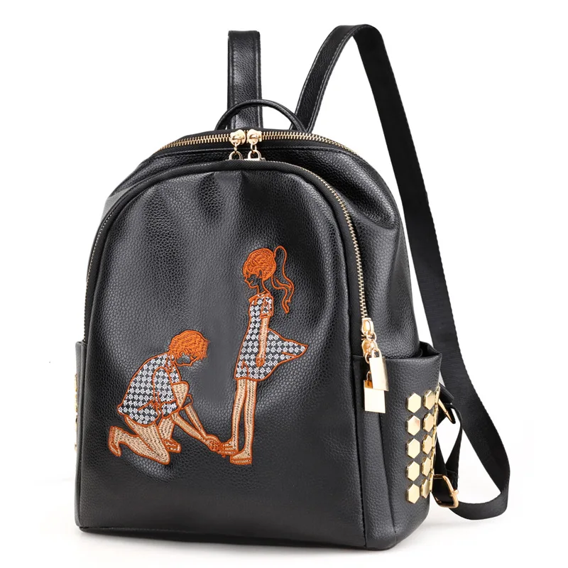 Новый PU вышивка путешествия рюкзак мужская дорожная сумка через плечо компьютер