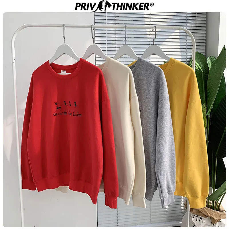Privathinker Couple 4 Colors Harajuku Print Pullover 2019 Sweatshirts Female Autumn O-Neck Loose Hoodies Lady 5XL Streetwear | Женская