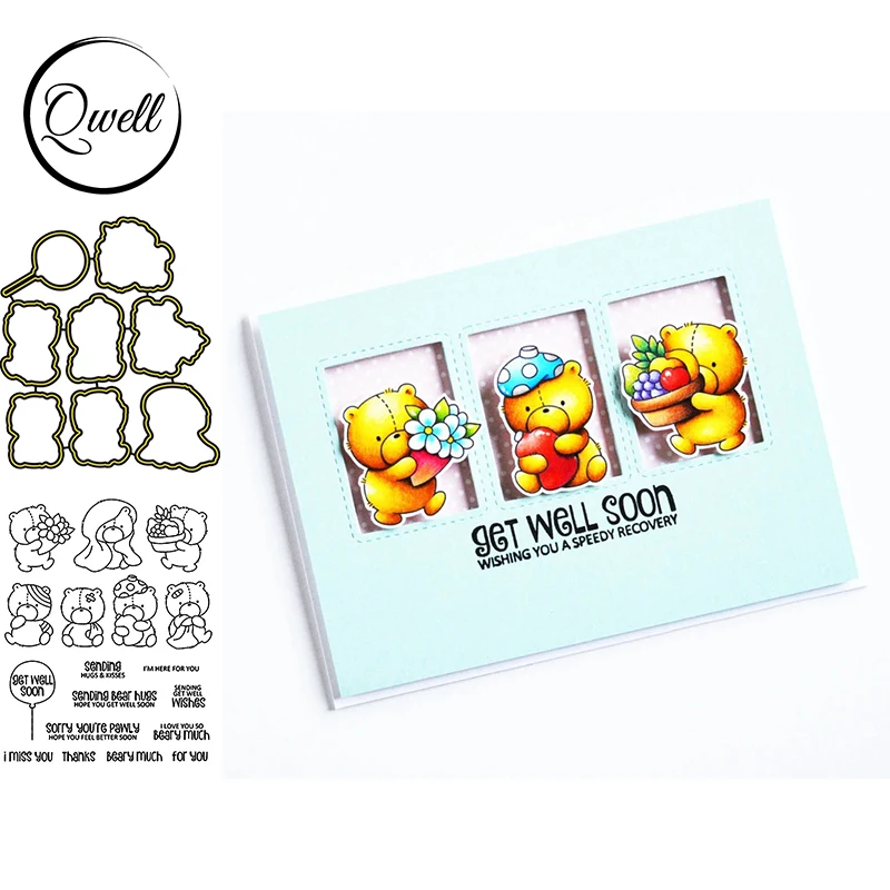 

QWELL Bear Metal Cutting Dies With Clear Stamps Sending Hugs And Kisses DIY Scrapbooking Craft Paper Cards Making Template 2020