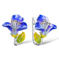 2022 new arrival blooming morning glory silver crystal drop earrings for women blue enamel flower temperament wedding earrings
