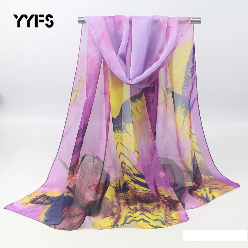 

YYFS New Arrival Chiffon Thin Scarf Women Pinrt pattern design long Scarves Elegant soft Wrap silk shawl Female