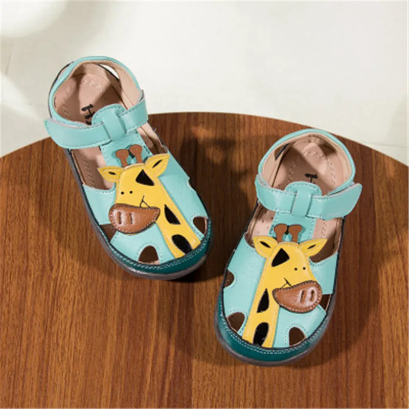 Сандалии детские кожаные с перфорацией босоножки жирафом для младенцев и