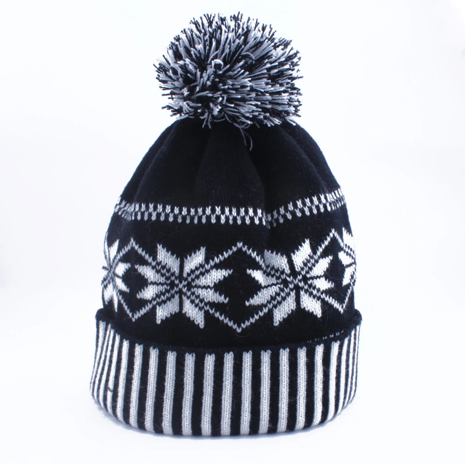 

Fashion Knitted Hats Flower Printed Beanies Fall Winter Hats Men's And Women's Cuffed Snowflake Wool Ball