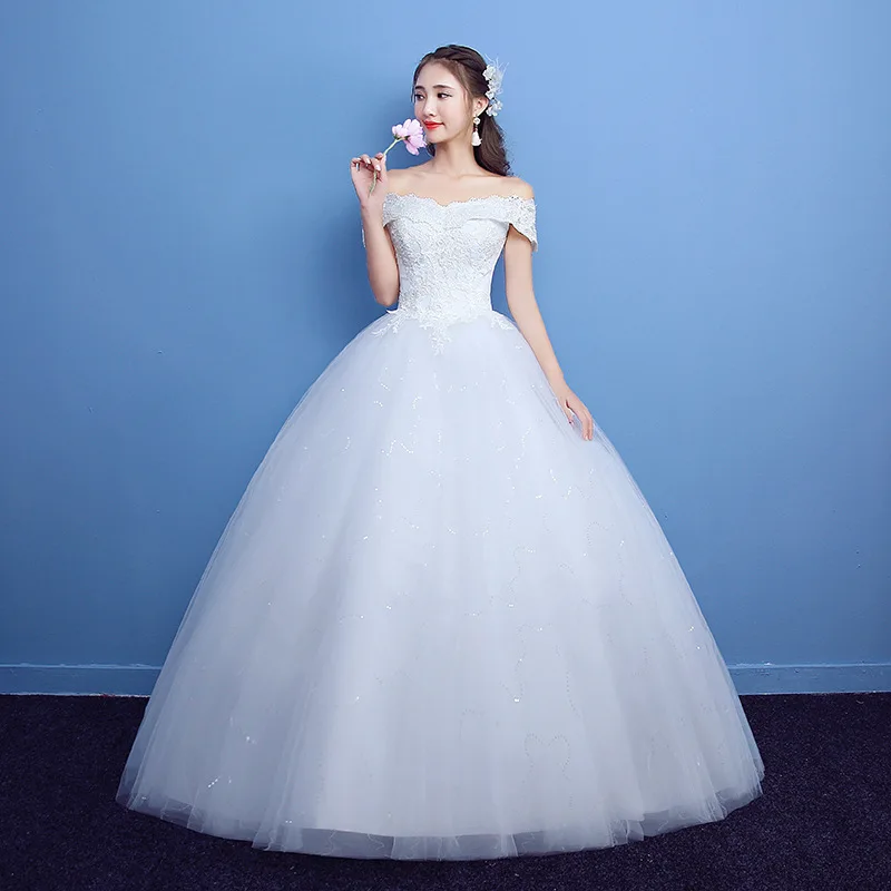 Vestido De Noiva, новинка, простое свадебное платье с вырезом лодочкой, Цветочная вышивка, на заказ, большие размеры, на шнуровке, свадебное платье L - Цвет: H07 off white