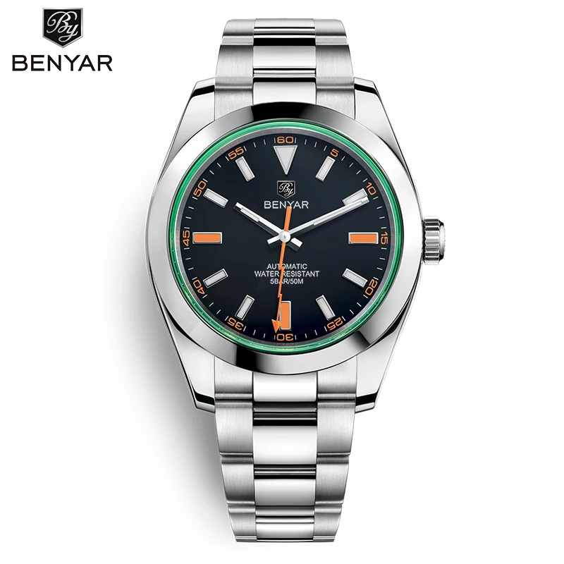 BENYAR 2022 New Men Automatic Watches Stainless Steel Waterproof Men Mechanical Wristwatches with luminous hands Reloj hombres