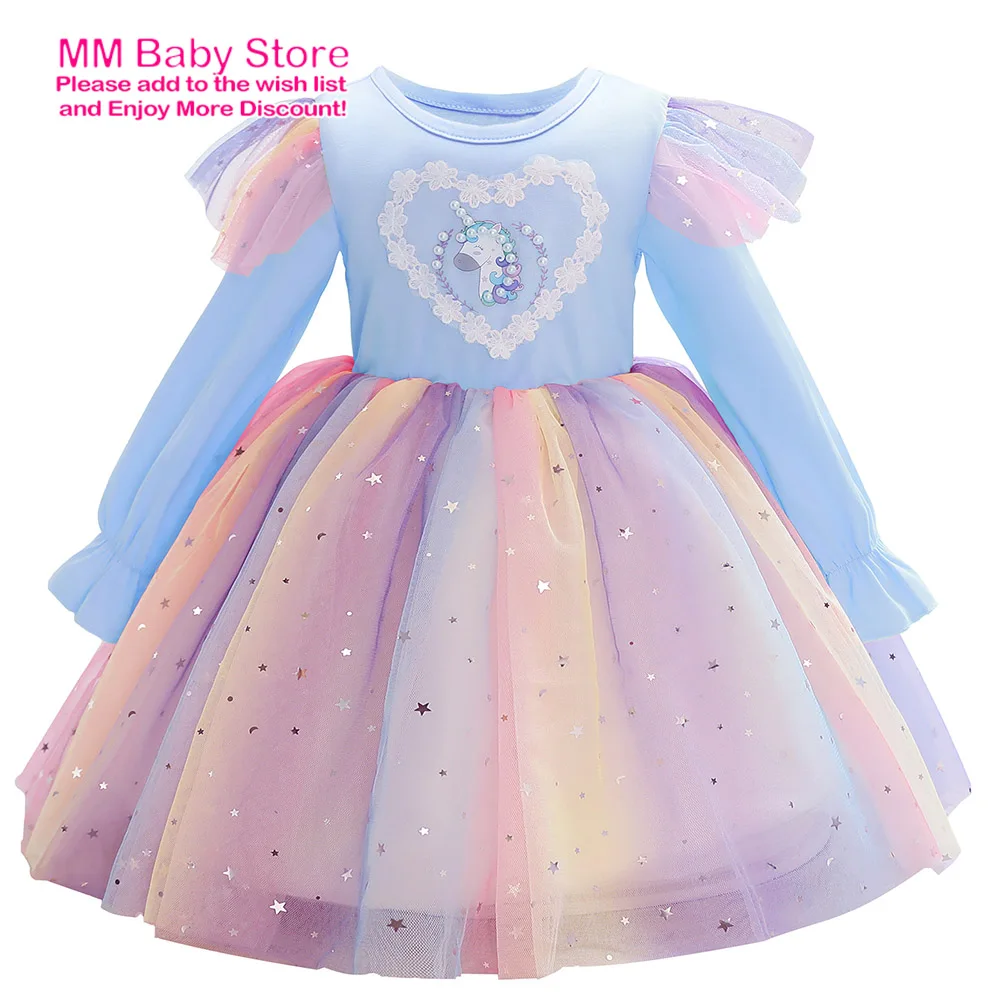 Весна лето Новинка Детская одежда с длинными рукавами и рисунком Радужное платье