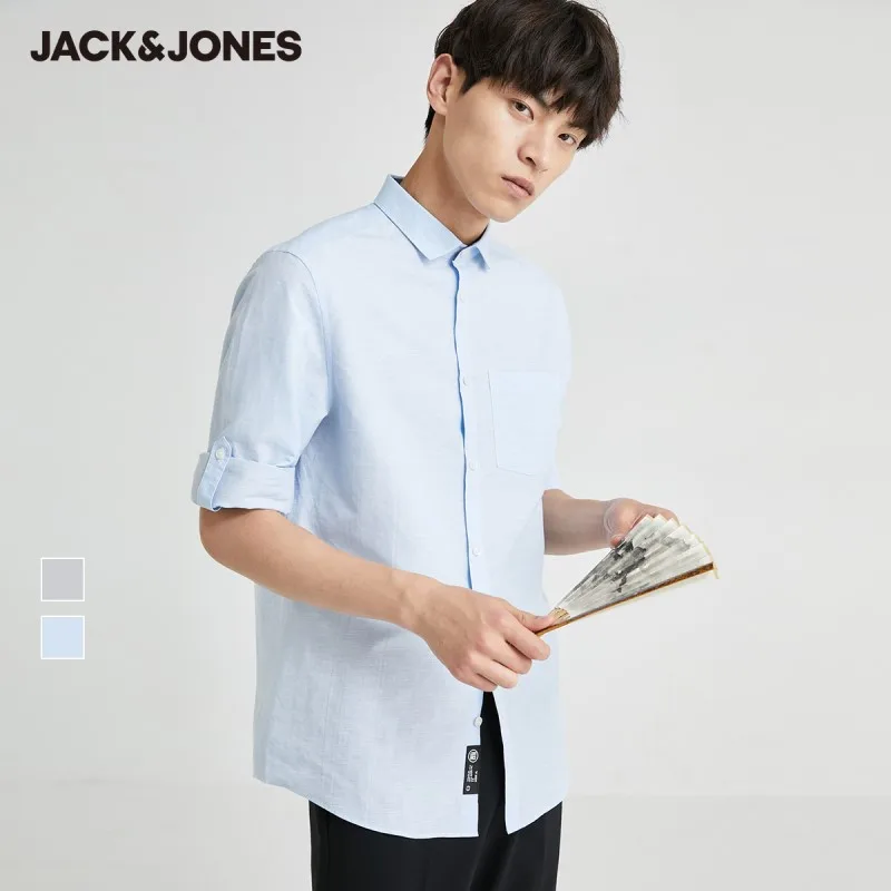 

JackJones Men's Slim Fit Linen Cotton Adjustable Sleeve tab 3/4 Sleeves Shirt|220231018