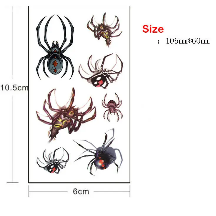 Временные тату-наклейки 3D Паук боди-арт татуировки для Хэллоуина временные