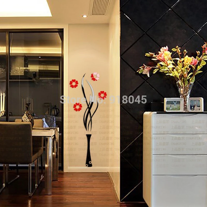 Сливовая ваза акриловые 3D настенные наклейки для гостиной ТВ фон DIY