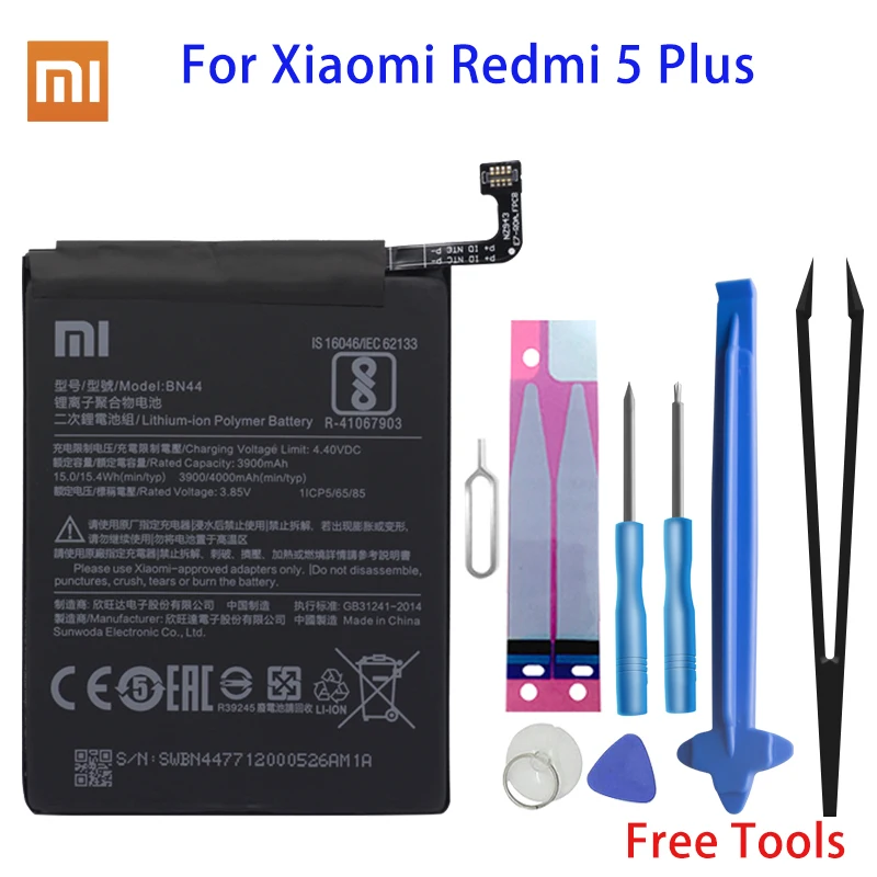 

Оригинальный аккумулятор для телефона Xiao Mi BN44 4000 мАч для Xiaomi Redmi 5 Plus, высококачественный сменный аккумулятор, Бесплатные инструменты
