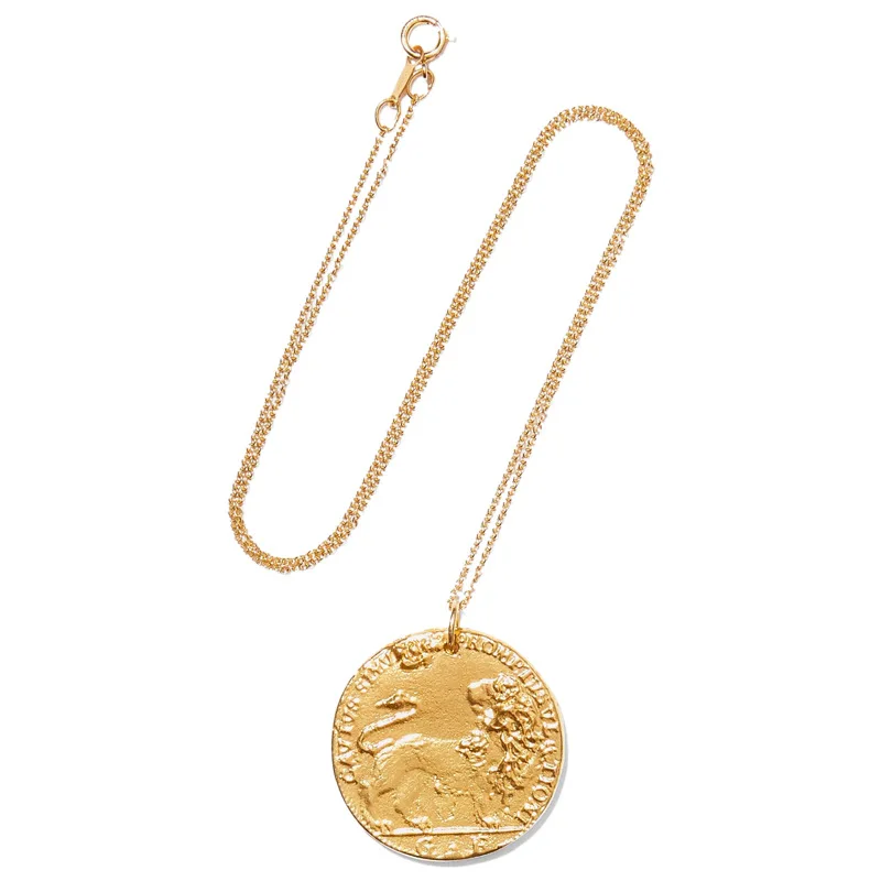 

Lion Coin Necklace Women's European and American Retro Court Embossing round Gold Coin Necklace