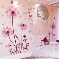 shijuekongjian pink dandelions flowers wall stickers diy cartoon girl wall decals for bedroom home decoration accessories