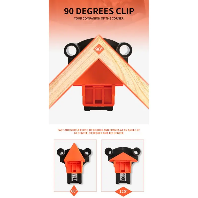 

4pcs 90 Degree Clamp Right Angle Corner Fixing Frame Clips Holder Adjustable Spring Loaded Woodworking Tool G8TB