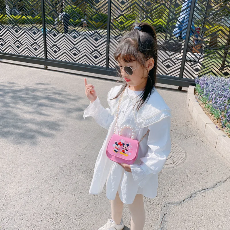 

5 Styles Disney Mickey Girls Bag Princess Fashion Cute Cartoon Mini Baby Pearl Handbag anime figure