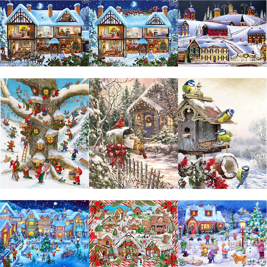 

CROSS lang Christmas House Acrylic Drawing DIY Painting By Numbers HandPainted Oil Painting Wall Art Picture Home Decor Gift
